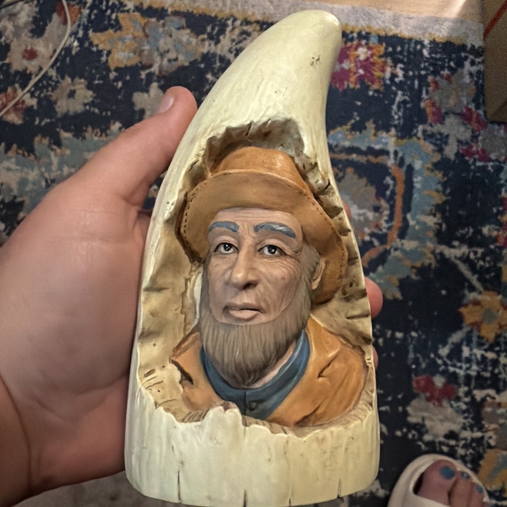 Vintage Faux Whale Tooth with Carved Sailor Nautical Figurine 6"